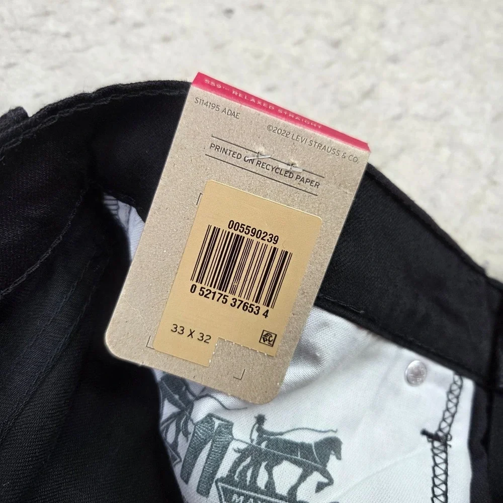 Levis 559 Relaxed Straight Jeans Mens 33x32 Black Denim 00559-0239 NEW